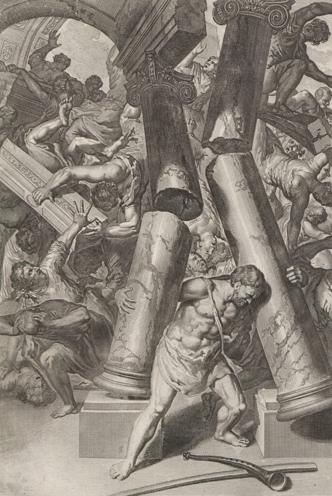 Art featuring the Judge Samson breaking the columns he was bound to.